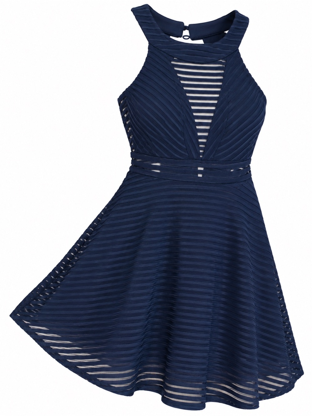 Navy Striped Halter Fit & Flare Mini Dress